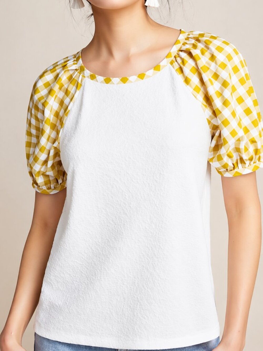 Anthropologie NEW Sunday in Brooklyn Blair Yellow Gingham Puff Sleeve Top SZ XL